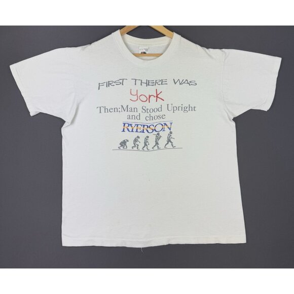 Vintage 90s York Ryerson University Canada Collegiate Humor White XL Tee Humor - Picture 1 of 16